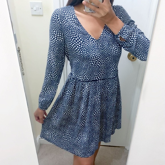 Hush Anouk Navy Star Mini Dress V Neck Long Sleeve Pockets - Picture 2 of 7